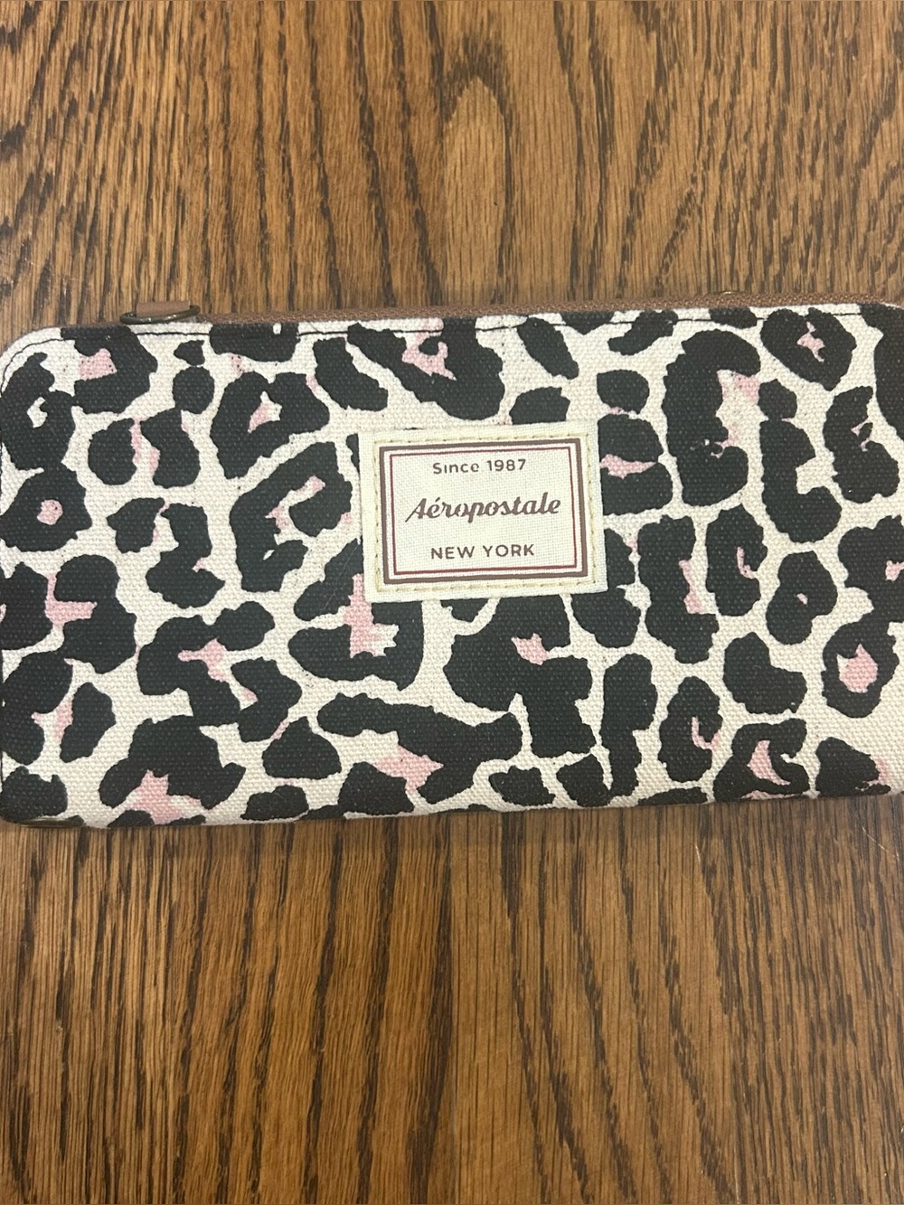 Vintage Aéropostale Pink Leopard Print Canvas Zip Around Wallet